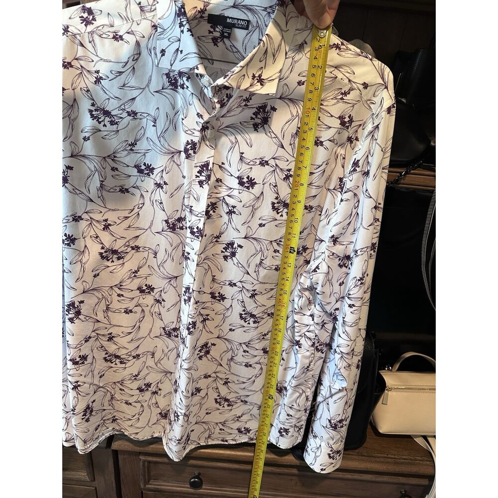 Murano Slim Fit Long Sleeve Button Down Floral Shirt Purple And White XL